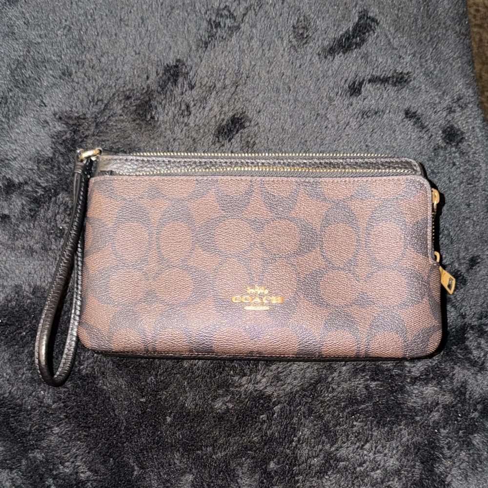 Coach Signature Brown Wristlet Clutch